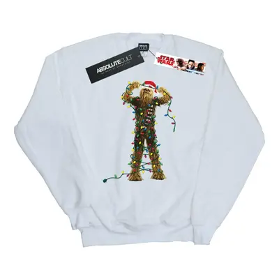 (M, White) Star Wars Mens Chewbacca Christmas Lights Sweatshirt