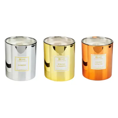 3 Soy Wax Scented Candles Golden Apple Pie / Jasmine / Winter Sunshine METALLIC GLAMOUR