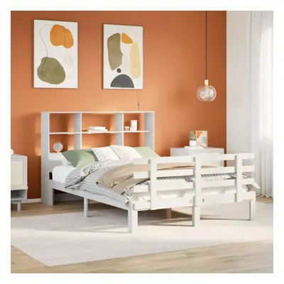 vidaXL Bookcase Bed without Mattress White 150x200 cm King Size Solid Wood Pine