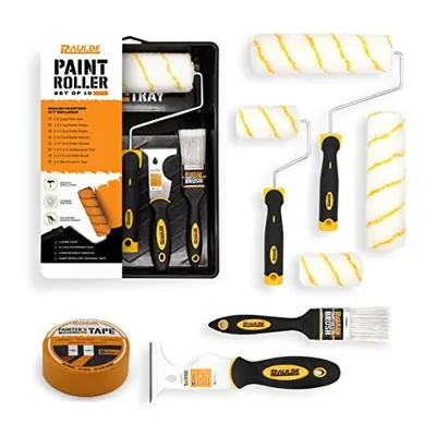 RAULDE Pieces Paint Roller Set - Includes a Paint Tray, Brush, Large and Mini Rollers & Sleeves,