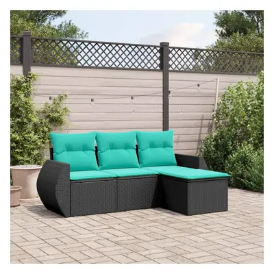 vidaXL Piece Patio Sofa Set with Cushions Black Poly Rattan