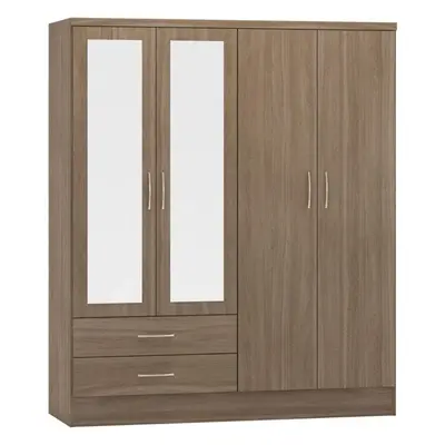 Nevada Door Drawer Mirrored Wardrobe Rustic Oak Effect Finish Hanging Rail