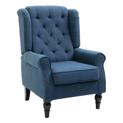 HOMCOM Accent Armchair Home Furniture Retro Tufted Club Wood Fabric Blue