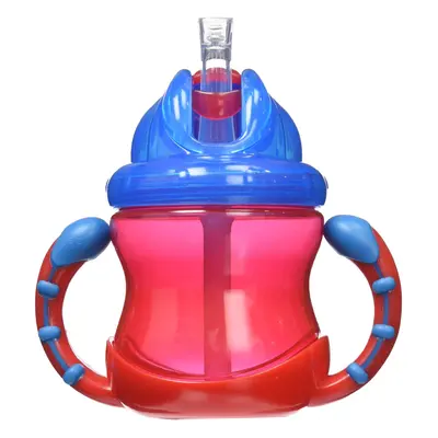 Nuby Two-Handle No-Spill Flip N' Sip Straw Cup Ounce Red with Blue