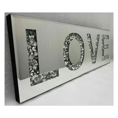 MIRRORED CRUSHED DIAMONDS "LOVE" WALL ART SILVER NEW_UK