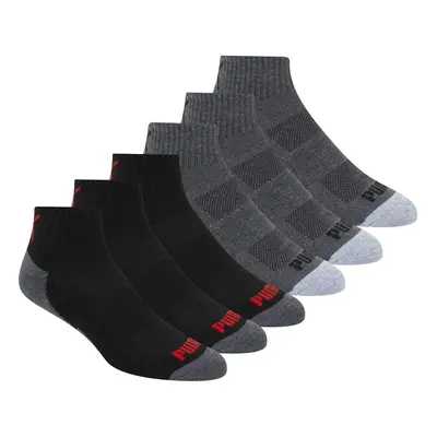 PUMA mens Pack Quarter Crew fashion liner socks Dark Grey/Black Red