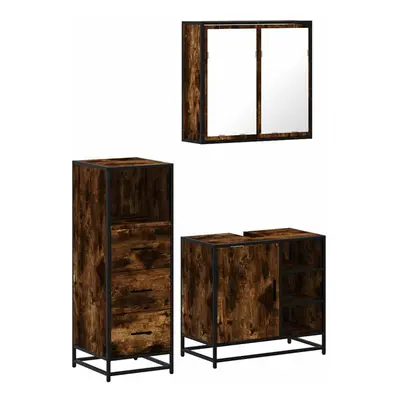 (smoked oak) vidaXL Piece Bathroom Furniture Set Sonoma Oak Engineered Wood