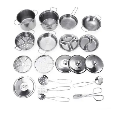 () 32PCS Mini Stainless Steel Kitchen Cutlery Play House Food Toy Boiler Kettle Cup Bowl Spoon C