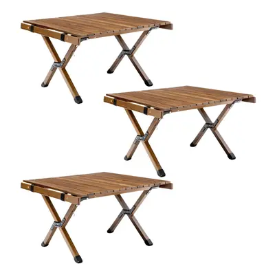 3x 62cm Foldable Bamboo Outdoor Camping Table Waterproof Wood Travel - Small