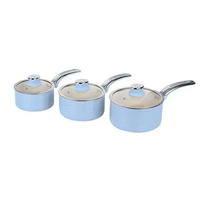 Swan SWPS3020BLN Retro Induction Saucepan Set With Glass Lids, Non Stick Ceramic Coating, Easy t