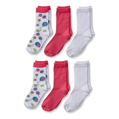 Fruit of the Loom Girl's Pack Lollipop Crew Socks White/Fuchsia