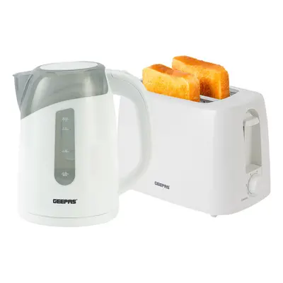 (White) Geepas Slice Toaster Electric Kettle Combo Set