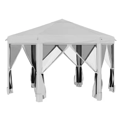 Outsunny 3.2m Pop Up Gazebo Hexagonal Canopy Tent Outdoor w/Sidewalls Light Grey