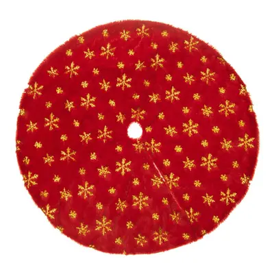 (120 cm, RED/GOLD SNOWFLAKES) CHRISTMAS VILLAGE Christmas Tree Skirt Base Plush Faux Fur Xmas Fl