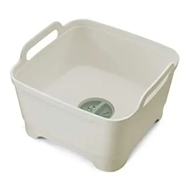 Wash & Drain Kitchen Washing Up Bowl with Handles and Draining Plug, Litres, Stone/Sage Green