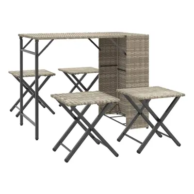 vidaXL Garden Dining Set Piece Foldable Table & Chair Light Grey Poly Rattan