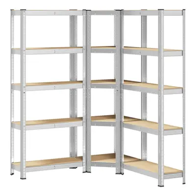 vidaXL Piece 5-Layer Shelves Set Silver Steel&Engineered Wood