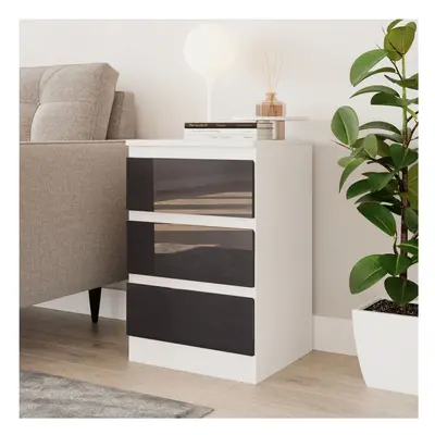 (White & Grey) High Gloss Drawer Skagen Wooden Bedroom Chest Cabinet No Handle Drawer Storage