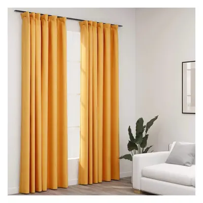 vidaXL 2x Linen-Look Blackout Curtains with Hooks Yellow 140x245cm Drape Blind