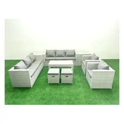 Fimous Outdoor Garden Furniture Rattan Sofa Set with Armchairs Oblong Coffee Table Small Footsto