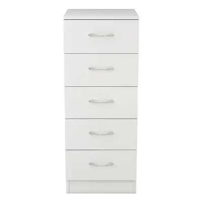 (5 Drawer Tall Narrow-With Metal Handles, White) NRG Chest of Drawers With Metal Handles Bedroom