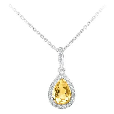 Jewelco London 9ct White Gold Round 8pts Diamond Pear 0.65ct Citrine Teardrop Pendant Necklace i