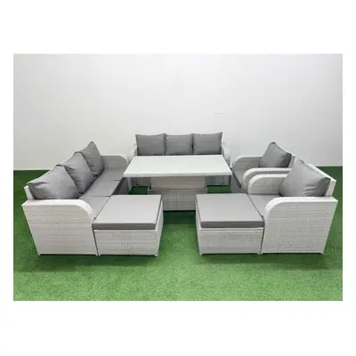 Fimous PE Rattan High Back Lounge Sofa Set with Seater Sofa Reclining Chair Big Footstool Light 