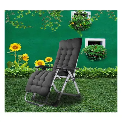 (Black) Zero Gravity Foldable Reclining Chair Sun Lounger with Cushion & Pillow