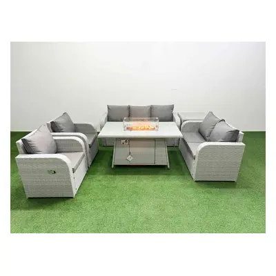 Fimous PE Rattan Garden Furniture Set Reclining Chair Sofa Double Love Seat Seater Sofa Lounge S