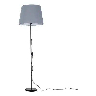 Modern Standard Floor Lamp in a Black Metal Finish with an Extra Large Grey Tapered Light Shade 