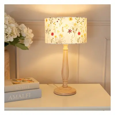 ValueLights Victoria Wooden Table Lamp with Floral Embroidered Shade