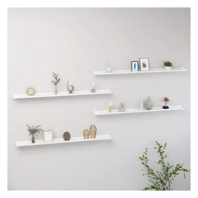 vidaXL 4x Wall Shelves High Gloss White 115x9x3 cm Hanging Display Racks Home