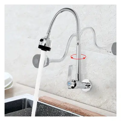 360 Rotation Brass Kitchen Sink Faucet Single Cold Tap Wall Mount