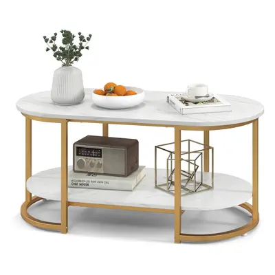 Modern Faux Marble Coffee Table 2-Tier Rectangular Chic Cocktail Accent Table