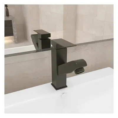 vidaXL Bathroom Basin Faucet with Pull-out Function Grey Sink Washbasin Tap