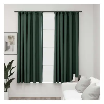 vidaXL 2x Linen-Look Blackout Curtains with Hooks Green 140x175cm Drape Blind