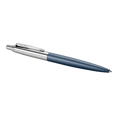 Parker Jotter Ballpoint Pen | Primrose Matte Blue with Chrome Trim | Medium Point Blue Ink | Gif