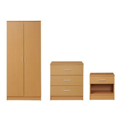 3 Piece Bedroom Furniture Set Wardrobe Chest Drawers Bedside Table Oak Effect