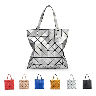 (Silver) Women's shoulder bag * lattice pearlescent Pu matte diamond folded geometric diamond la