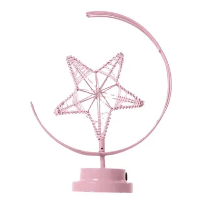 (Pink, USB Power) Battery/USB Powered Warm Light Black/Pink Star Moon Night Light Desk Lamp Birt