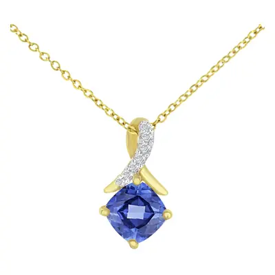 Jewelco London 9ct Yellow Gold Round 2pts Diamond Cushion 0.81ct Tanzanite Kiss Crossover Pendan