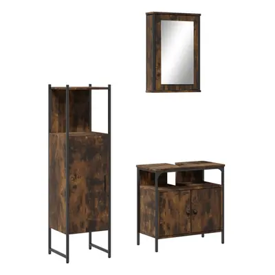 vidaXL Bathroom Furniture Set Piece Sink Cabinet Smoked Oak Engineered Wood