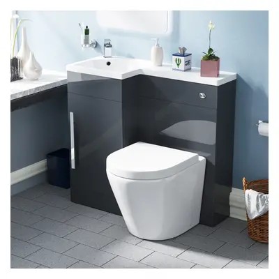 Nes Home Flat Packed Compact 900mm Grey L-Shape Left Hand Vanity Unit, Rimless Toilet Set