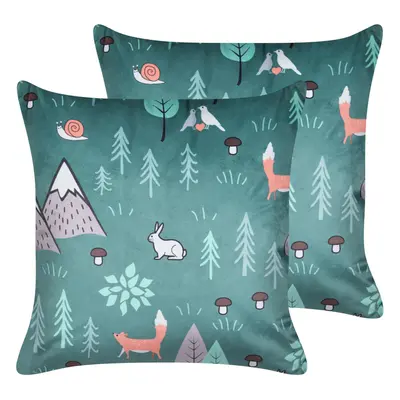 Set of Cushions For Kids Animal Pattern FOOTHILL Velvet x cm Mint Green