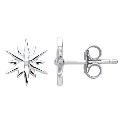 Jewelco London Ladies Sterling Silver Star Burst Stud Earrings - GVE779