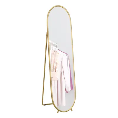 HOMCOM Oval Full Length Mirror with Metal Frame Hanging or Leaning Gold Tone