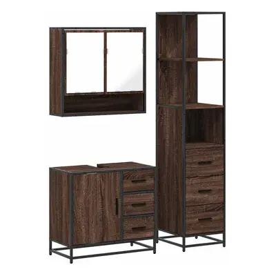 (brown oak) vidaXL Piece Bathroom Furniture Set Grey Sonoma Engineered Wood