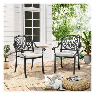 Set of Outdoor Cast Aluminum Dining Chairs with Cushions