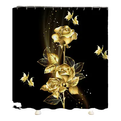 (B) 1/3/4PCS Gold Rose Butterfly Waterproof Shower Curtain Non-toxic Dustproof Toilet Seat Cushi