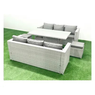 Fimous Rattan Garden Furniture Set Seater Outdoor Sofa Set with Dining Table Small Footstools Li